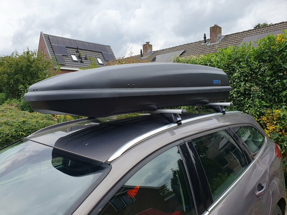 PerfectFit Dachbox 500 Liter + PerfectFit Dachtr&auml;ger Jaguar E-Pace ab 2018