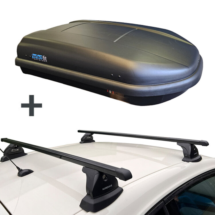 PerfectFit Dachbox 400 Liter + Nordrive Dachtr&auml;ger Saab 9-3 Sport Sedan 07/2005 - 06/2012