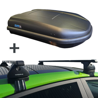 PerfectFit Dachbox 400 Liter + Nordrive Dachtr&auml;ger Kia Picanto 5-t&uuml;rig Flie&szlig;heck 05/2011 - 05/2017