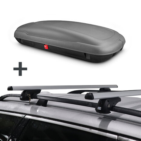 Dachbox ArtPlast 400 liter anthrazit/carbon + Dachtr&auml;gers Fiat Panda 5-T&uuml;rer Flie&szlig;heck 2003 - 2011