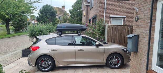 PerfectFit Dachbox 400 Liter + Nordrive Dachtr&auml;ger Peugeot 208 5-t&uuml;rig Flie&szlig;heck ab 11/2019
