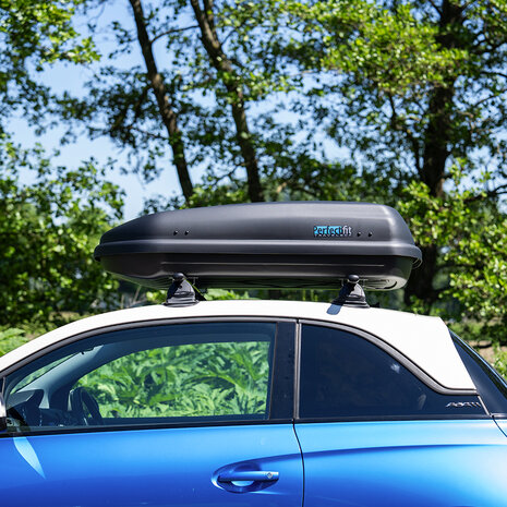 PerfectFit Dachbox 400 Liter + Nordrive Dachtr&auml;ger Mazda 3 5-t&uuml;rig Flie&szlig;heck 01/2014 - 12/2018