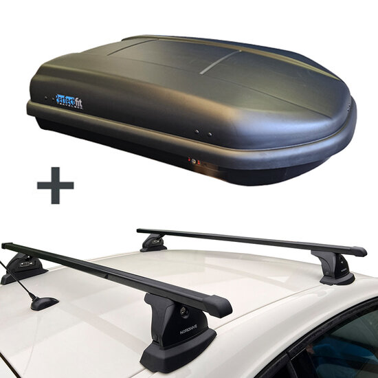 PerfectFit Dachbox 400 Liter + Nordrive Dachtr&auml;ger Mercedes A-Klasse 5-t&uuml;rig Flie&szlig;heck 09/2004 - 09/2012