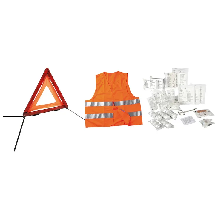 3-in-1-Notfallset: Warndreieck, Sicherheitsweste und Erste-Hilfe-Set