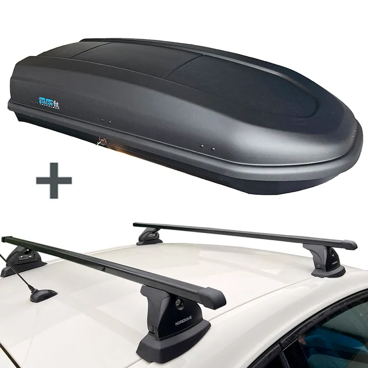 PerfectFit Dachbox 440 Liter + Nordrive Dachträger Citroen C4 3-türig Fließheck 01/2005 - 10/2010